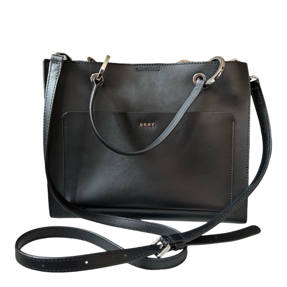 DKNY Shoulder Double Handle Handbag (10 x 8") and Pouch (8-1/2 x 6") Black READ